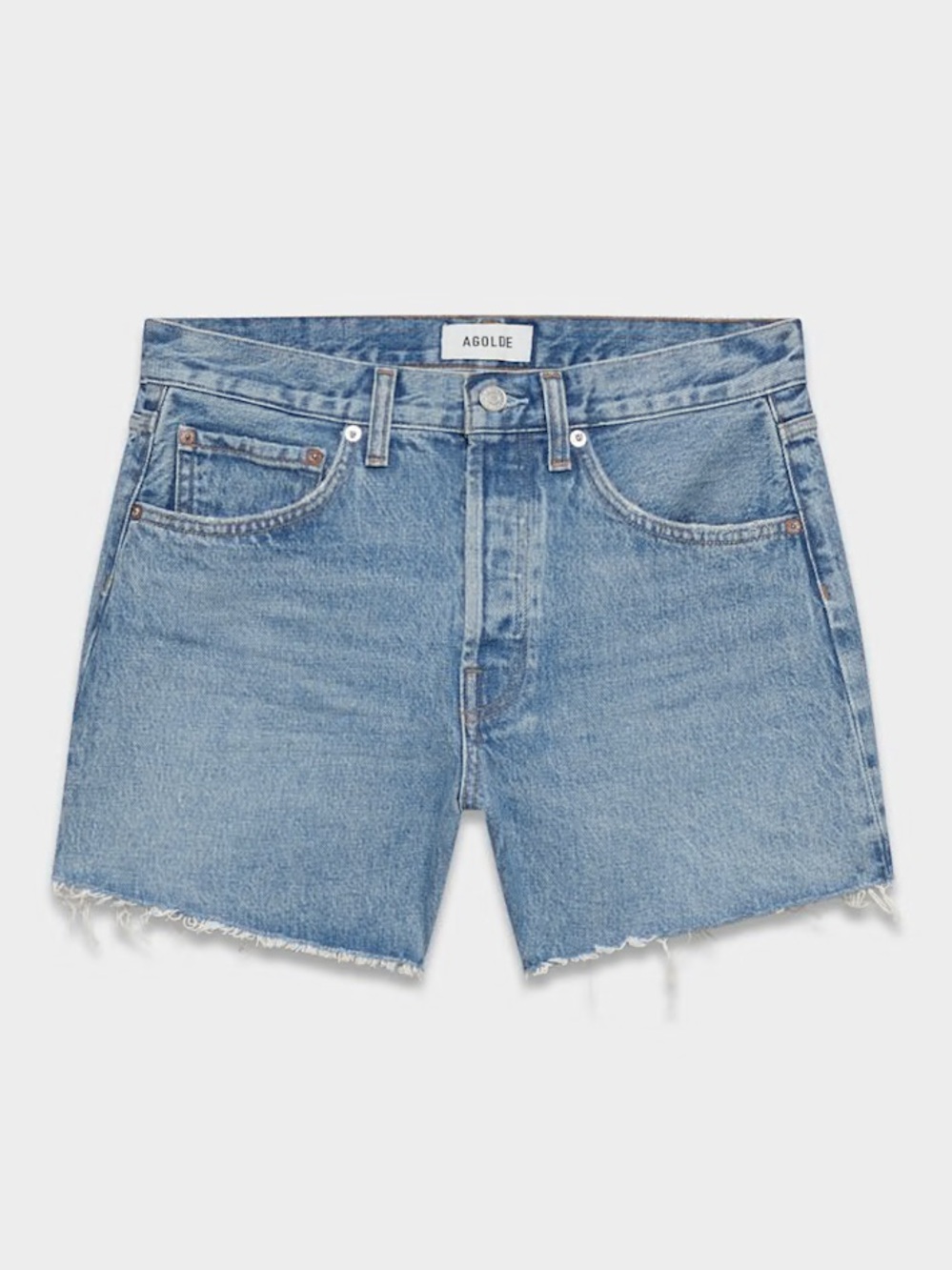 Agolde Light Blue Raw Hem Denim Shorts